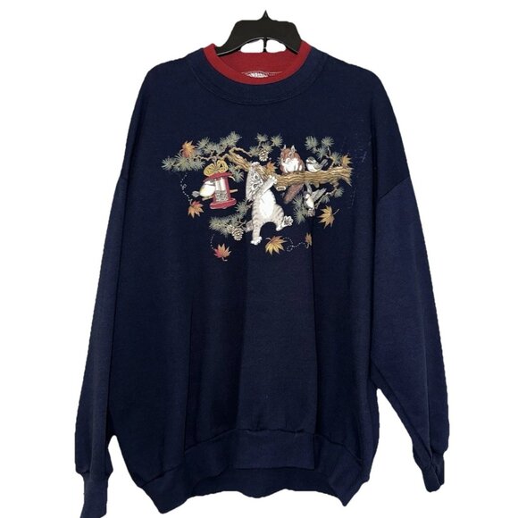 Vintage Whim Z Sweatshirt 3xl Blue Mock Neck Long Sleeve Grandmacore USA 80s 90s - Picture 2 of 14